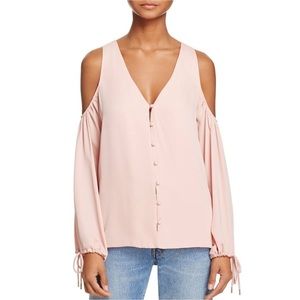 L’Academie Pink Cold Shoulder Long Sleeve V-Neck Top